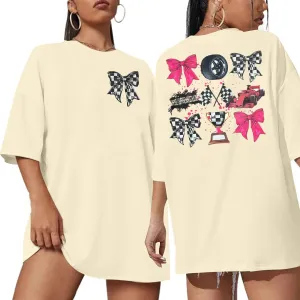Oversized Racing Shirt Women Start Your Engines Shirts Race Day Checkered Flag Tee Casual Unisex Short Sleeve Tops