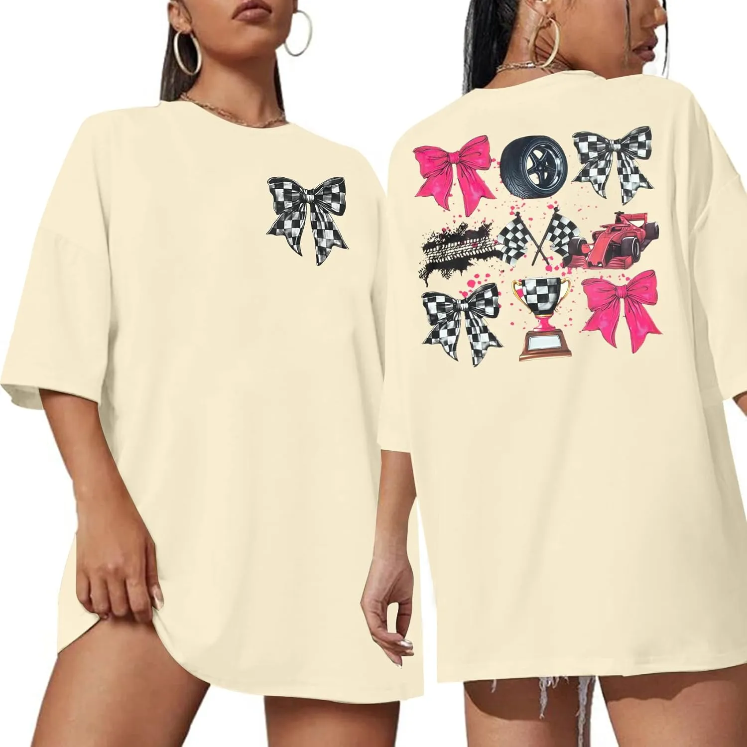 Oversized Racing Shirt Women Start Your Engines Shirts Race Day Checkered Flag Tee Casual Unisex Short Sleeve Tops