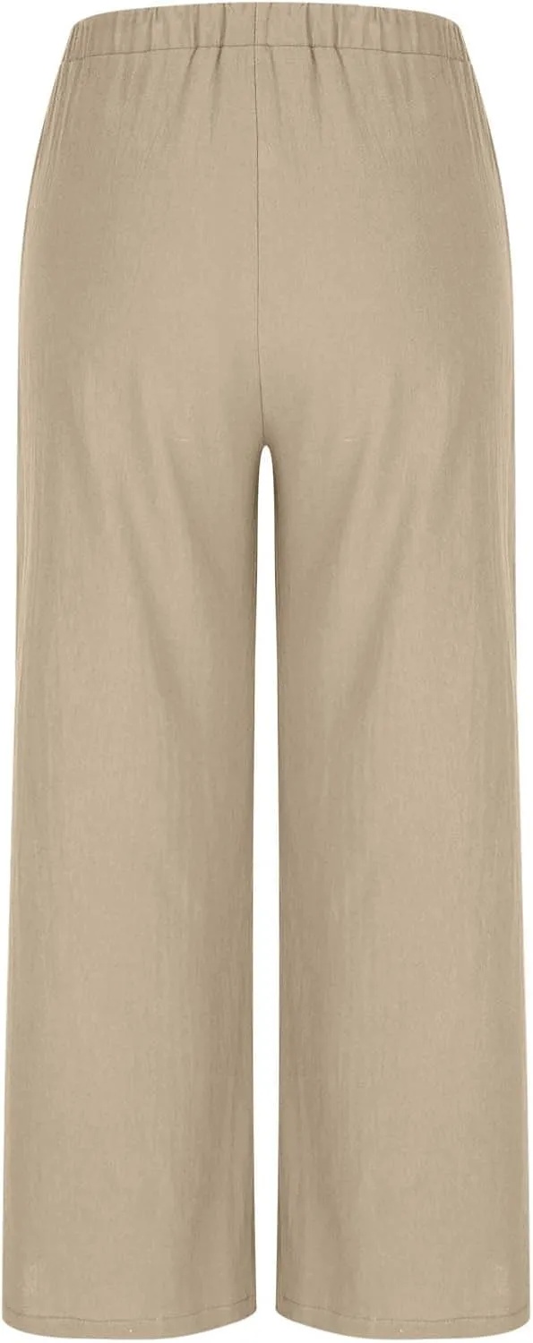 Palazzo Pants for Women Plus Size Wed Leg Palazzo Pants Summer Casual Cotton Linen Lounge Trouser Boho Beach Outfits