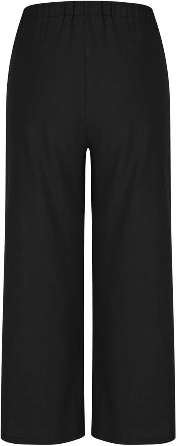 Palazzo Pants for Women Plus Size Wed Leg Palazzo Pants Summer Casual Cotton Linen Lounge Trouser Boho Beach Outfits