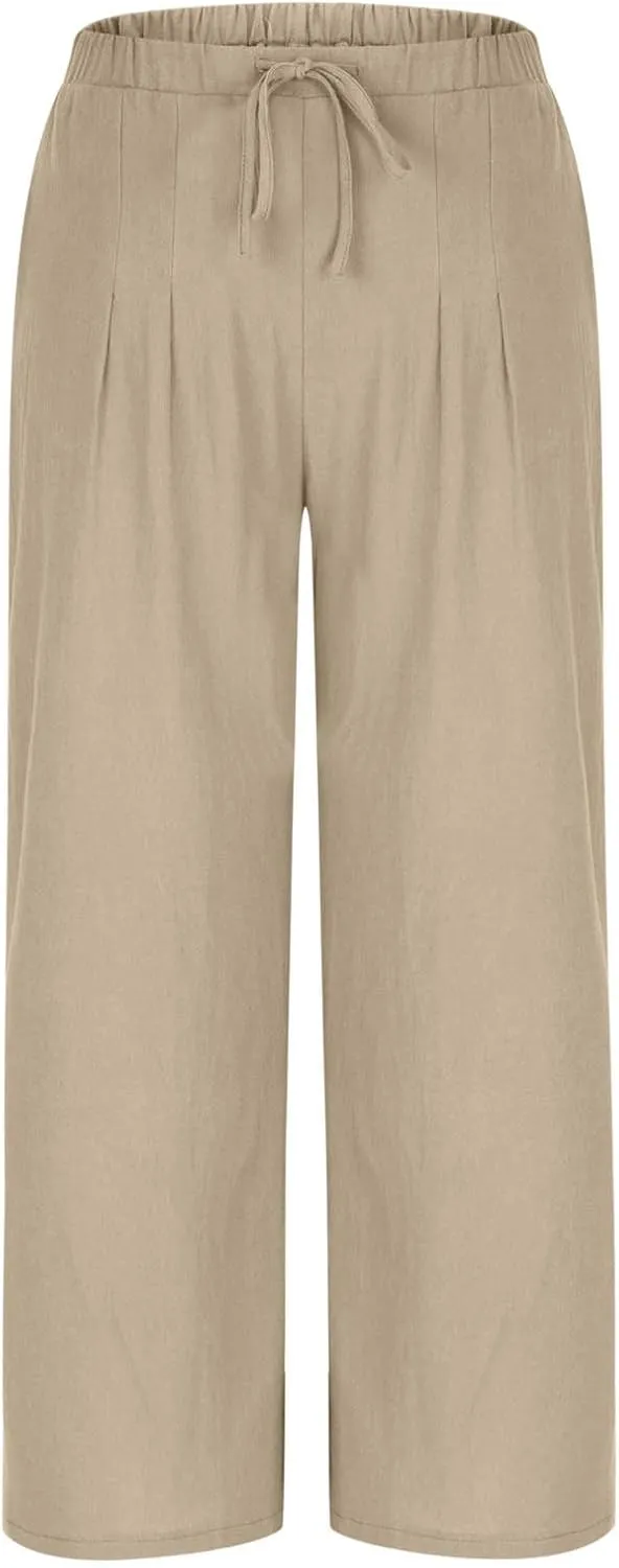 Palazzo Pants for Women Plus Size Wed Leg Palazzo Pants Summer Casual Cotton Linen Lounge Trouser Boho Beach Outfits