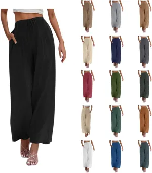 Palazzo Pants for Women Plus Size Wed Leg Palazzo Pants Summer Casual Cotton Linen Lounge Trouser Boho Beach Outfits