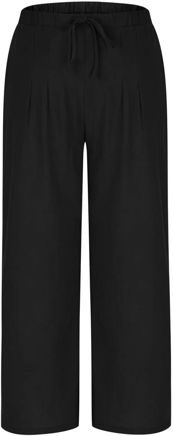 Palazzo Pants for Women Plus Size Wed Leg Palazzo Pants Summer Casual Cotton Linen Lounge Trouser Boho Beach Outfits