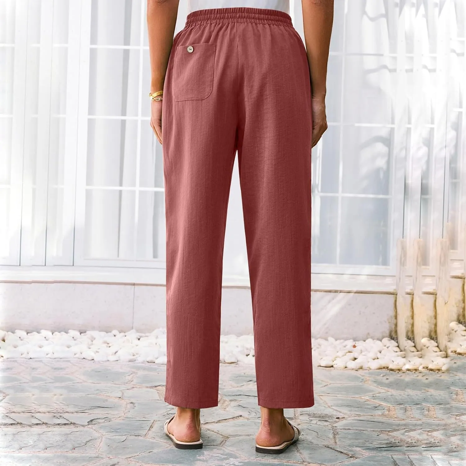 Pants for Women, Linen Peasant Pants Straight Leg Casual Breathable Women Flwoy