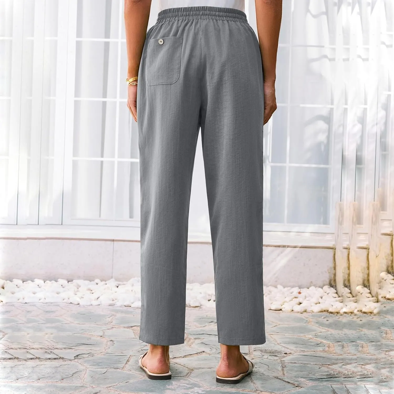 Pants for Women, Linen Peasant Pants Straight Leg Casual Breathable Women Flwoy
