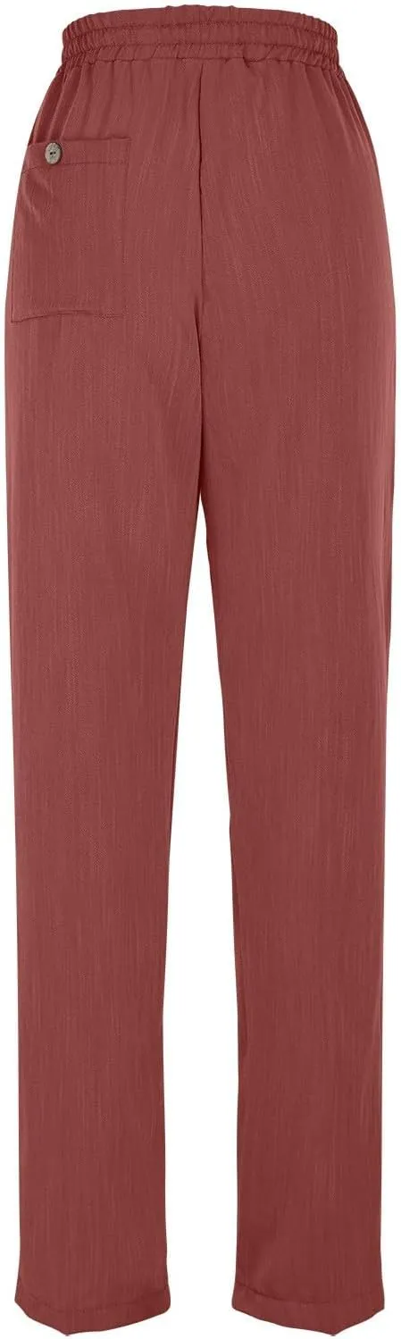 Pants for Women, Linen Peasant Pants Straight Leg Casual Breathable Women Flwoy