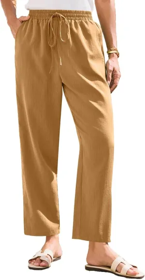 Pants for Women, Linen Peasant Pants Straight Leg Casual Breathable Women Flwoy