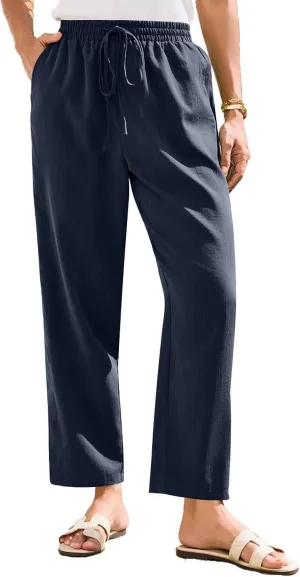 Pants for Women, Linen Peasant Pants Straight Leg Casual Breathable Women Flwoy