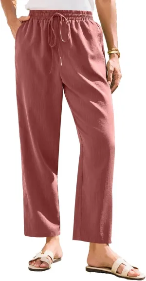 Pants for Women, Linen Peasant Pants Straight Leg Casual Breathable Women Flwoy