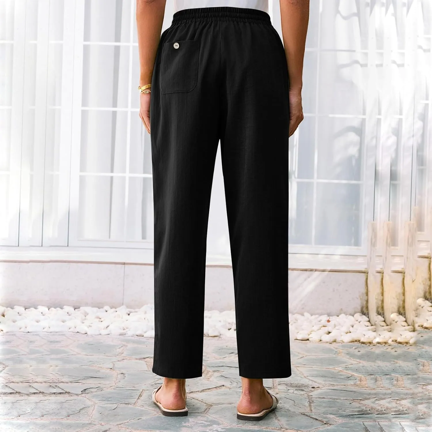 Pants for Women, Linen Peasant Pants Straight Leg Casual Breathable Women Flwoy