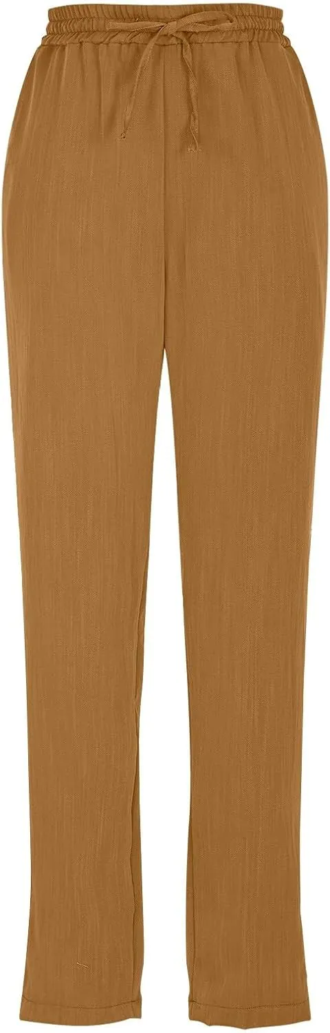 Pants for Women, Linen Peasant Pants Straight Leg Casual Breathable Women Flwoy