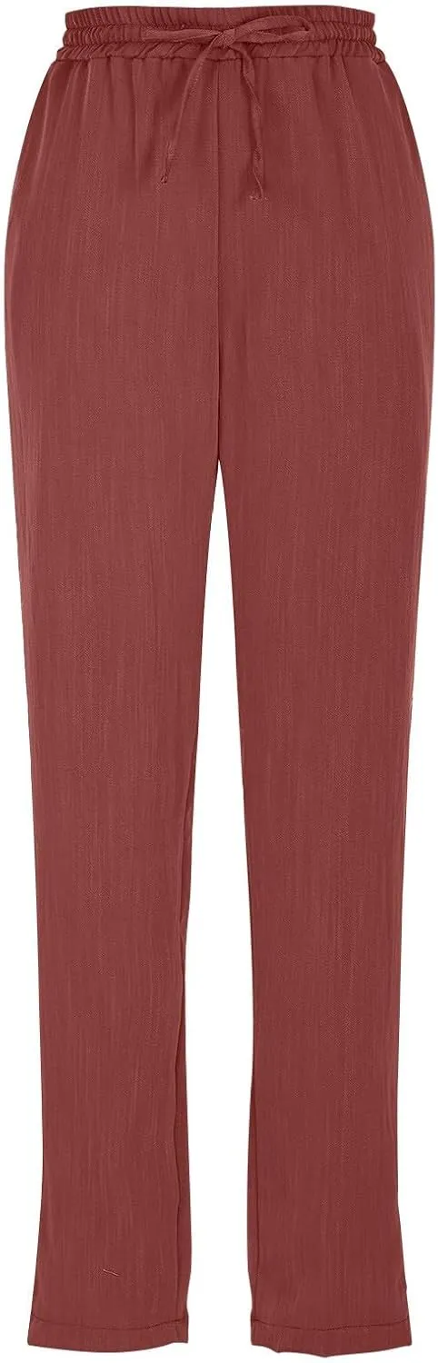 Pants for Women, Linen Peasant Pants Straight Leg Casual Breathable Women Flwoy