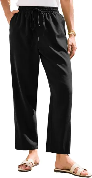 Pants for Women, Linen Peasant Pants Straight Leg Casual Breathable Women Flwoy