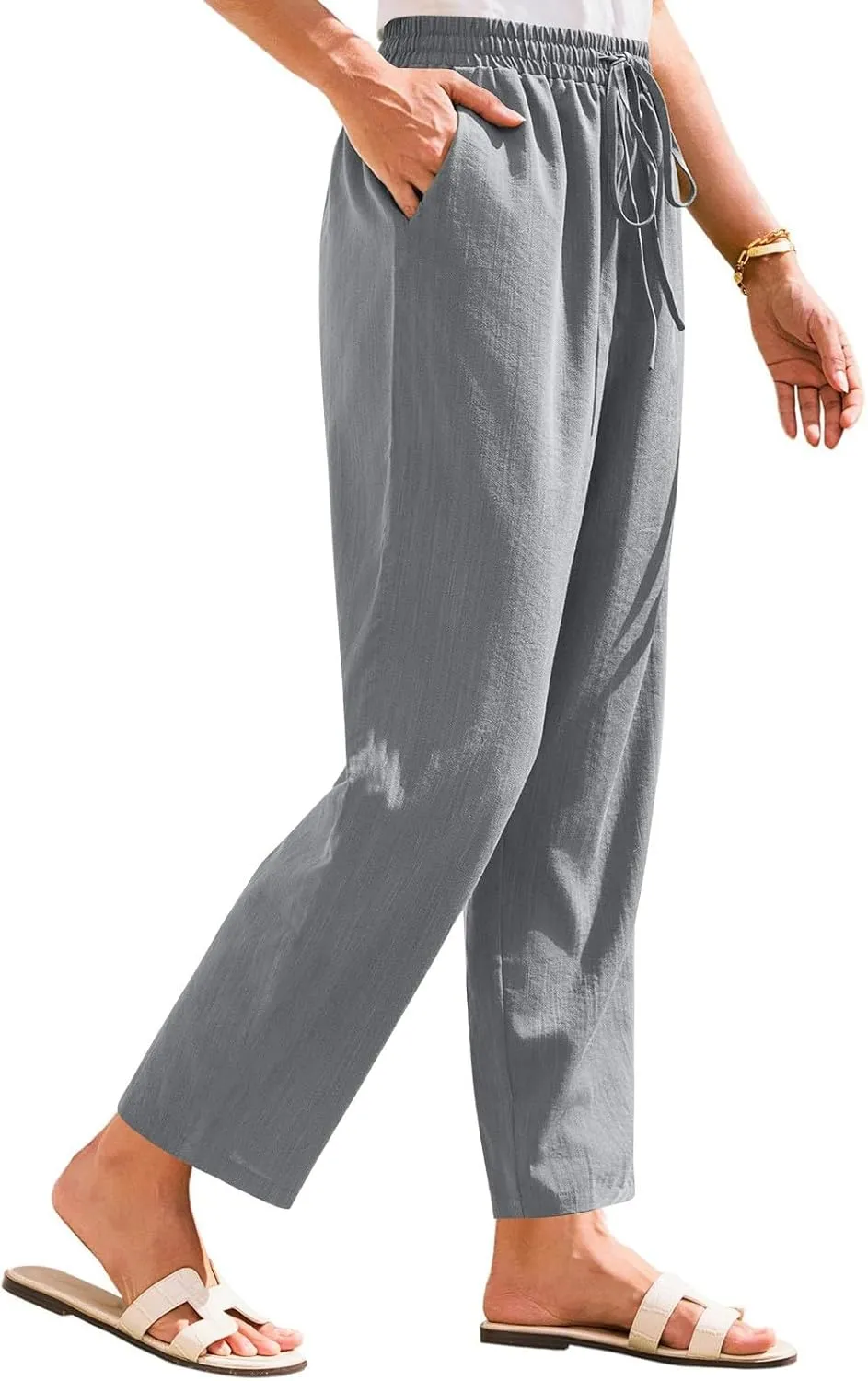 Pants for Women, Linen Peasant Pants Straight Leg Casual Breathable Women Flwoy