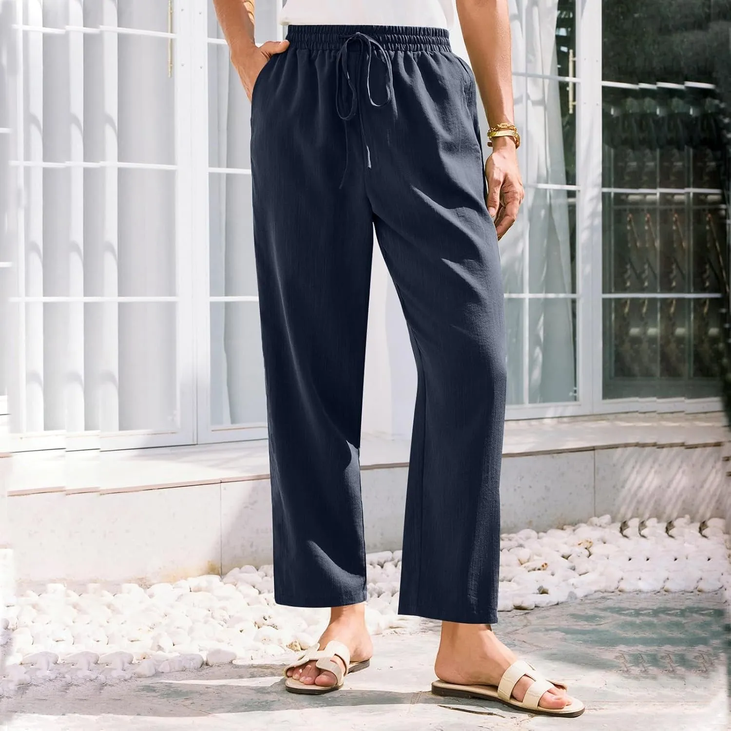 Pants for Women, Linen Peasant Pants Straight Leg Casual Breathable Women Flwoy