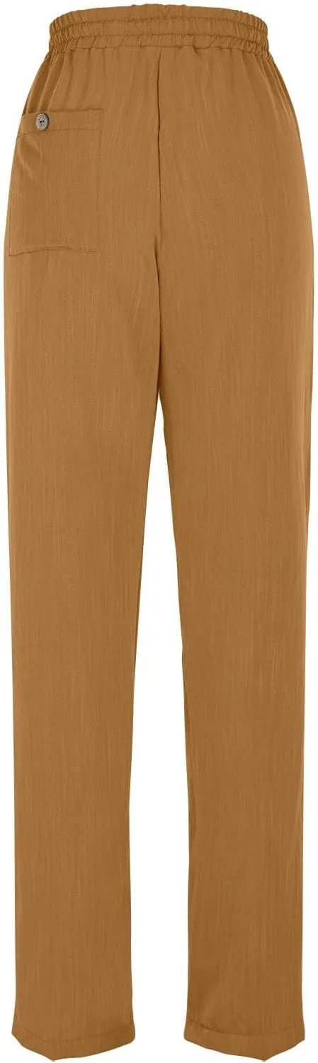 Pants for Women, Linen Peasant Pants Straight Leg Casual Breathable Women Flwoy