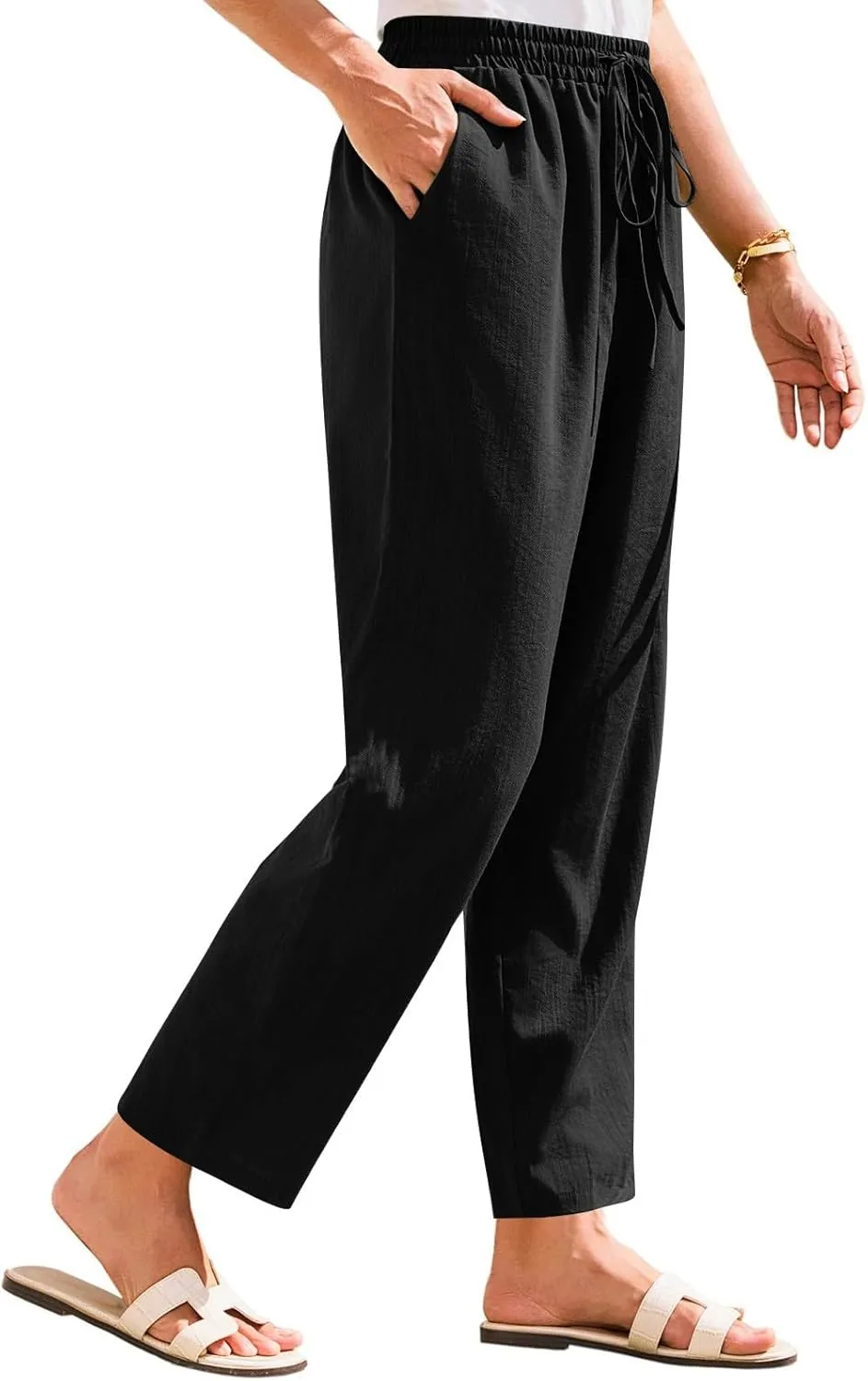 Pants for Women, Linen Peasant Pants Straight Leg Casual Breathable Women Flwoy