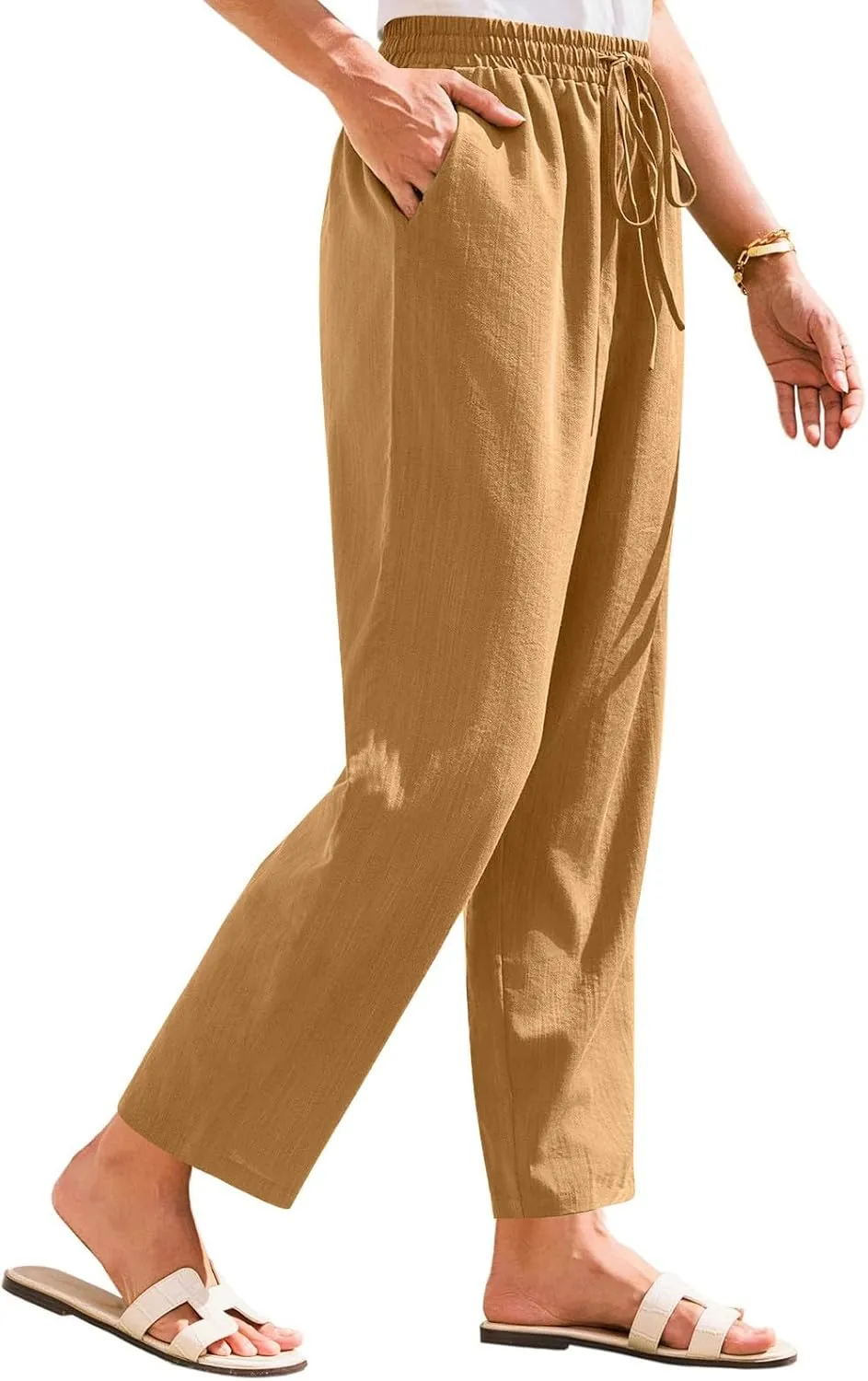 Pants for Women, Linen Peasant Pants Straight Leg Casual Breathable Women Flwoy