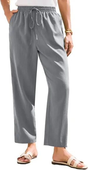 Pants for Women, Linen Peasant Pants Straight Leg Casual Breathable Women Flwoy