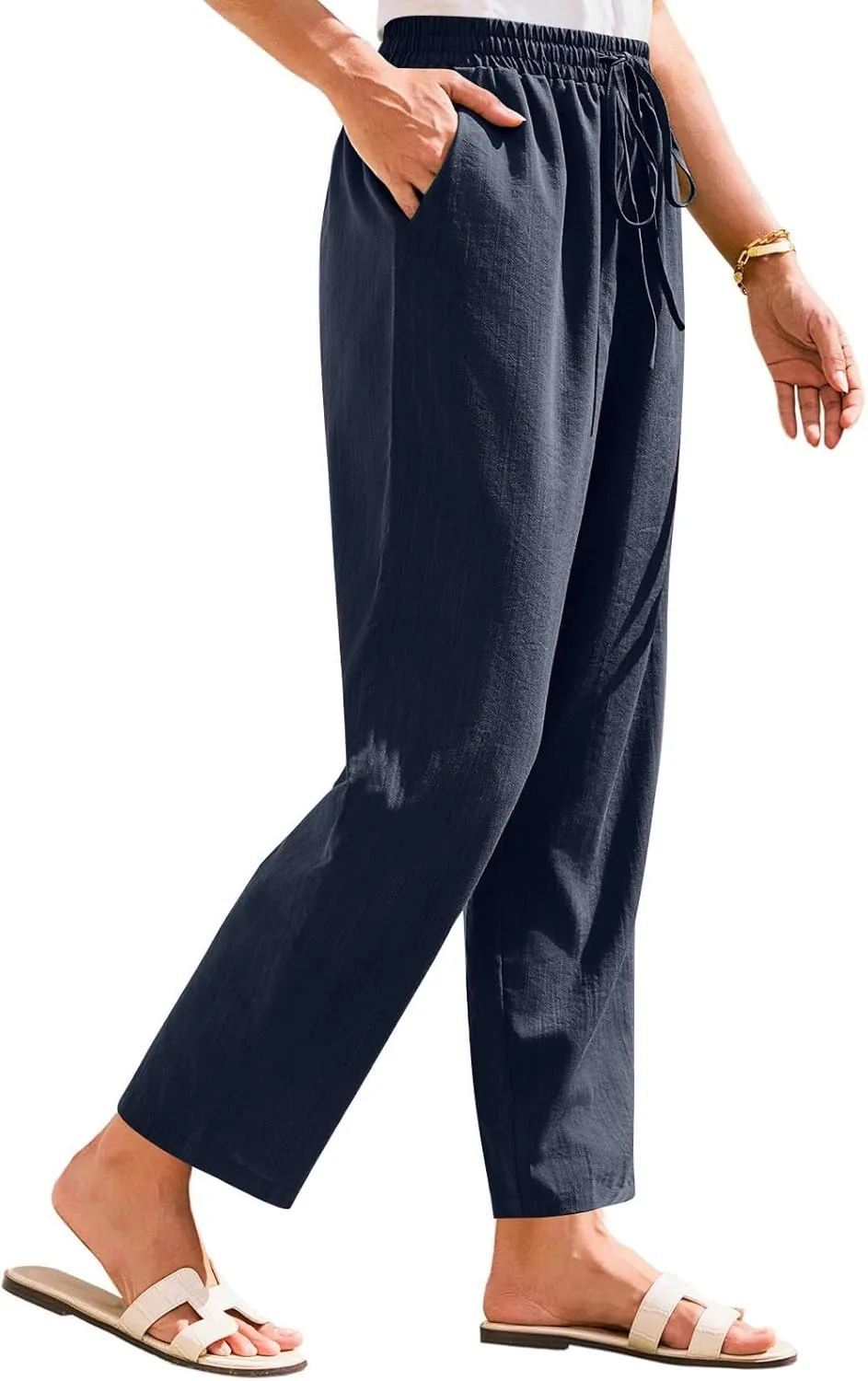 Pants for Women, Linen Peasant Pants Straight Leg Casual Breathable Women Flwoy