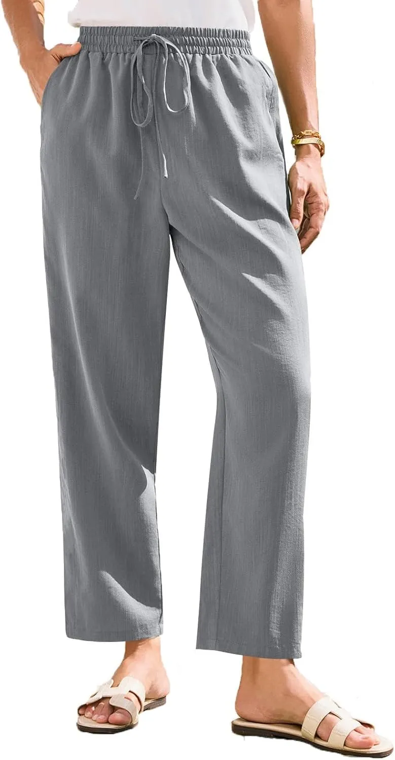 Pants for Women, Linen Peasant Pants Straight Leg Casual Breathable Women Flwoy