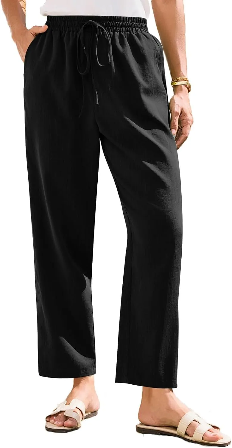 Pants for Women, Linen Peasant Pants Straight Leg Casual Breathable Women Flwoy