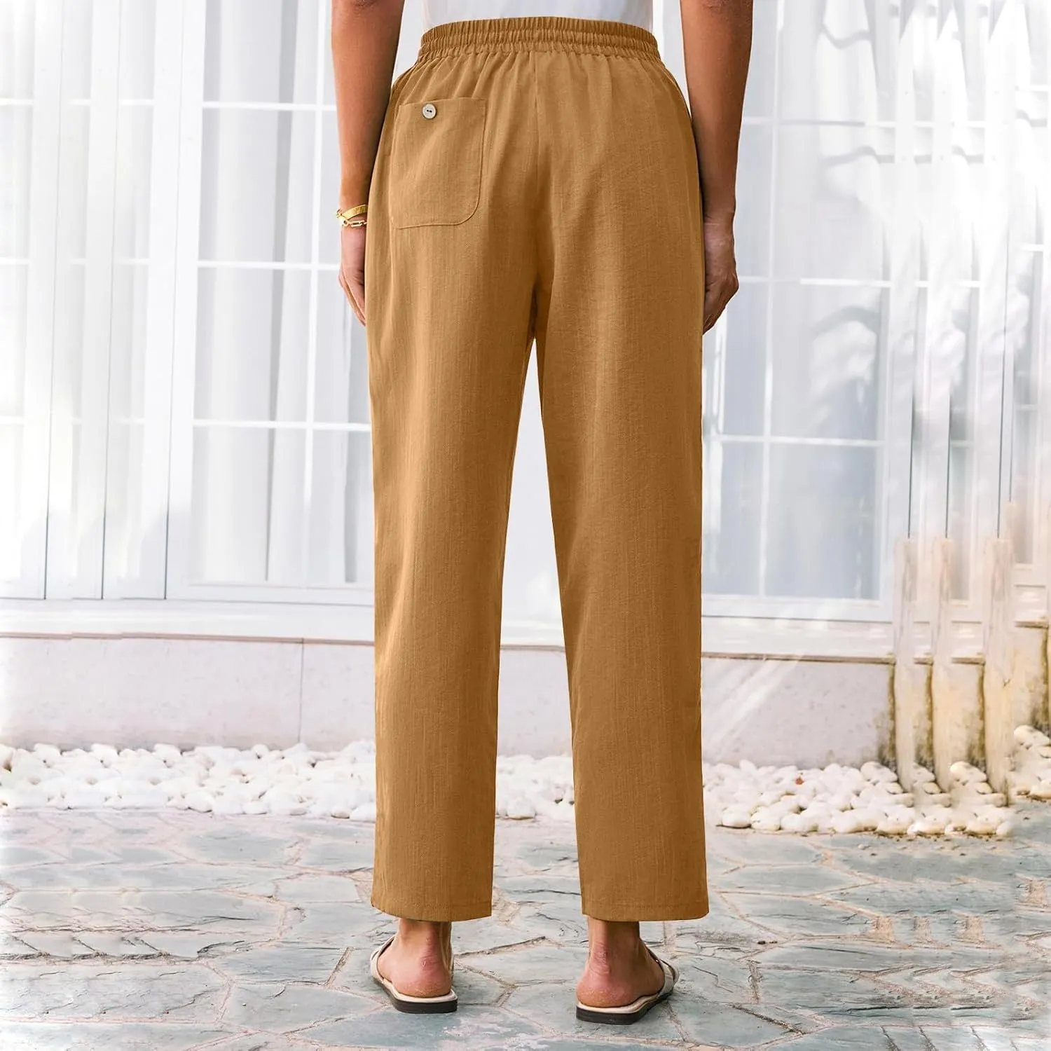 Pants for Women, Linen Peasant Pants Straight Leg Casual Breathable Women Flwoy