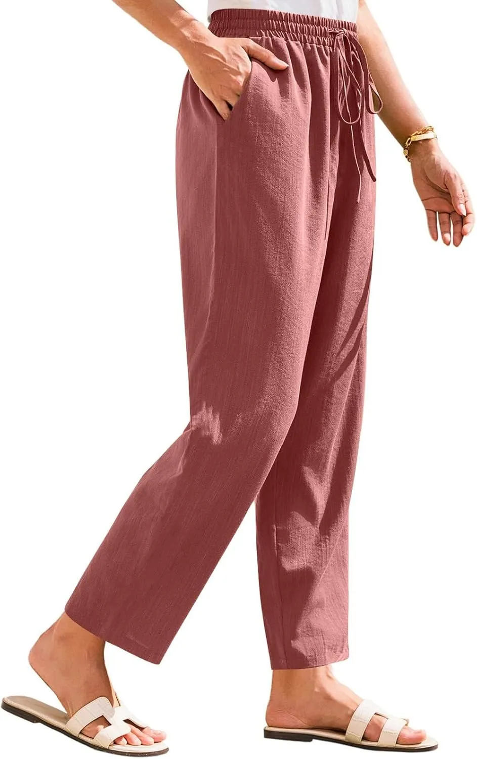Pants for Women, Linen Peasant Pants Straight Leg Casual Breathable Women Flwoy