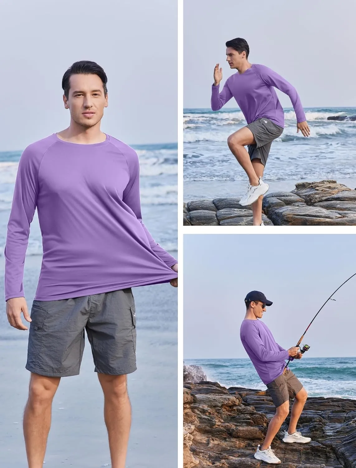 PINSPARK Men's Swim Shirt Quick-Dry Long Sleeve Rash Guard for Men UPF 50  Light Pullover Sun Protection UV Fishing Shirts