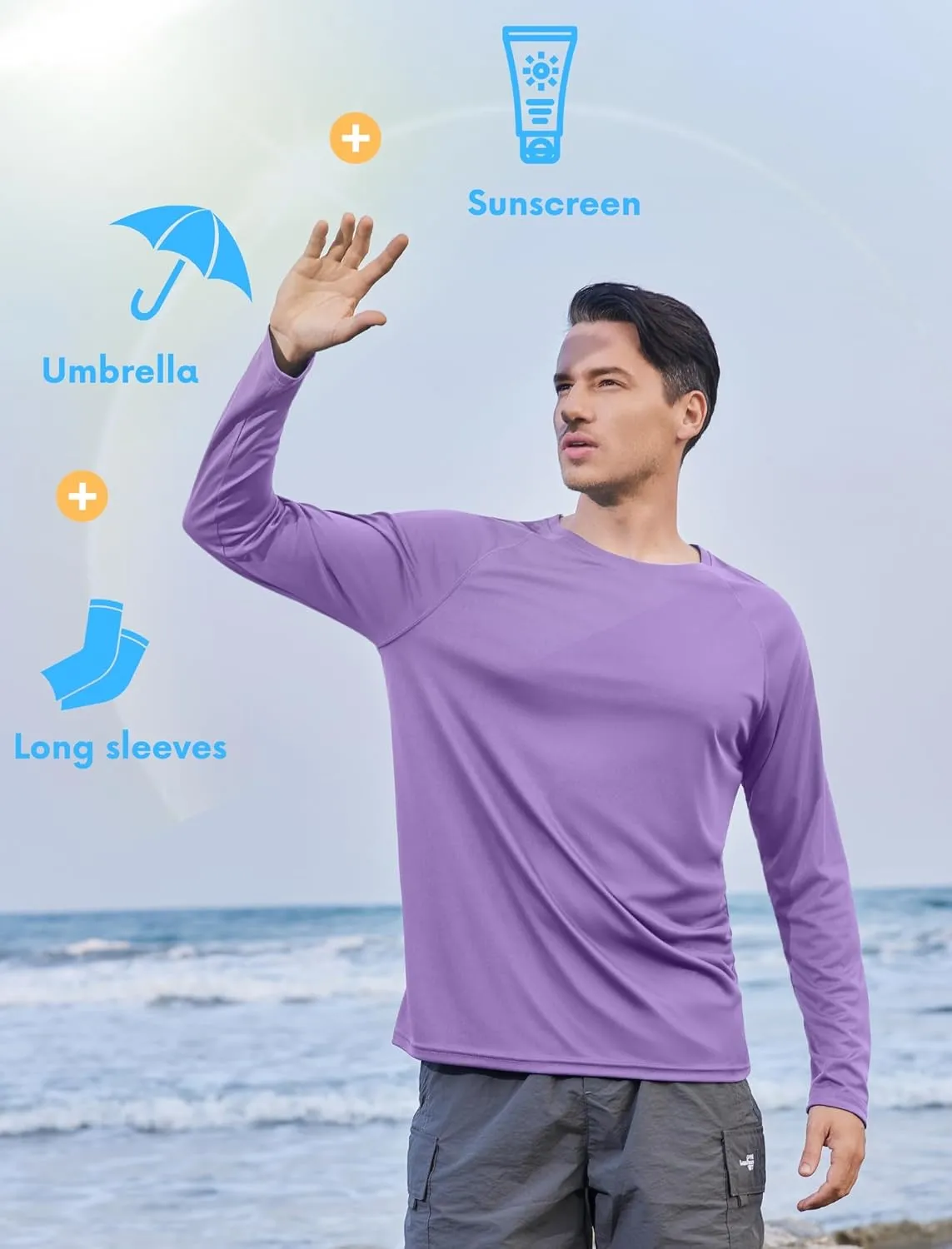 PINSPARK Men's Swim Shirt Quick-Dry Long Sleeve Rash Guard for Men UPF 50  Light Pullover Sun Protection UV Fishing Shirts
