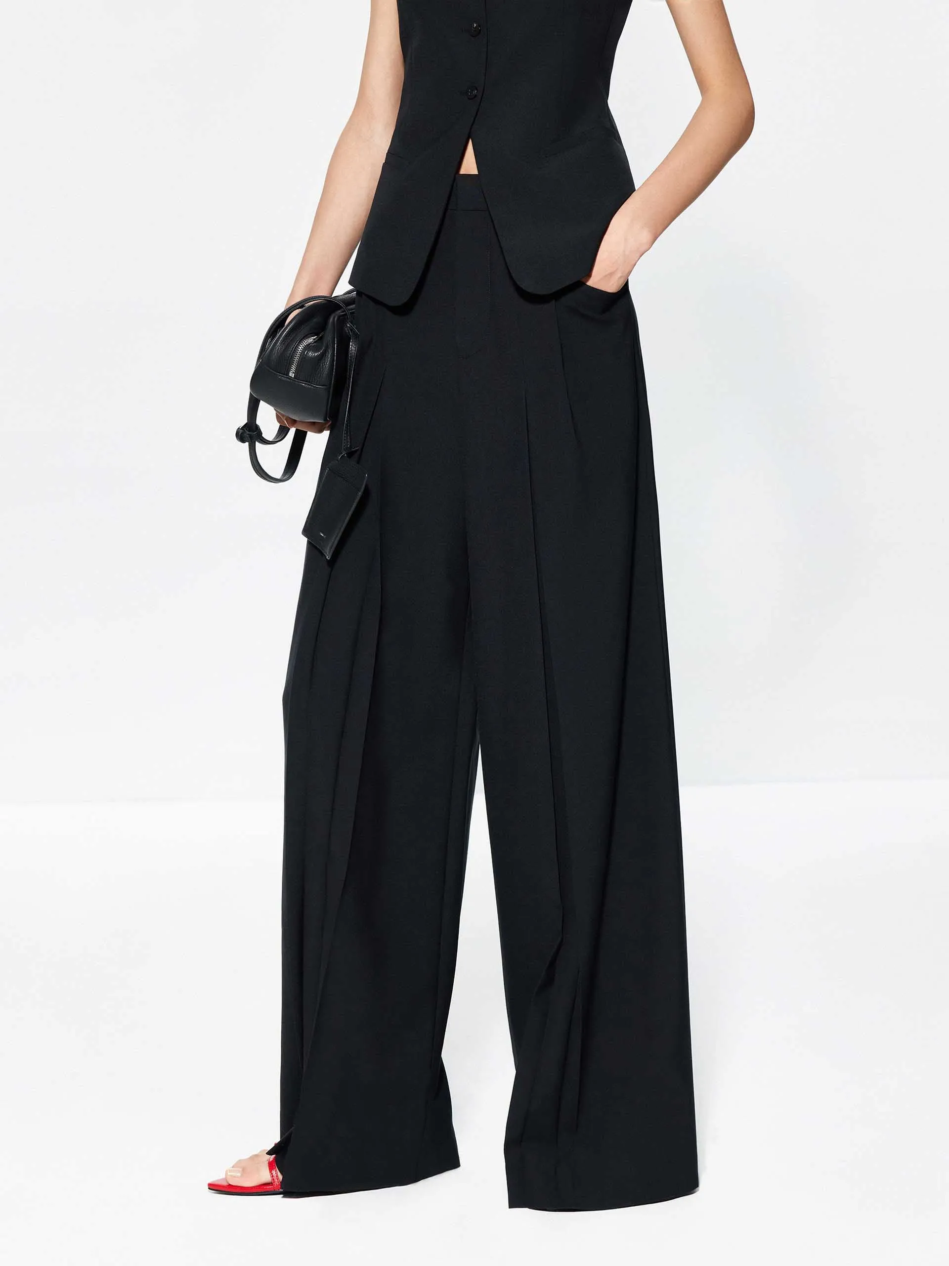 Pleated Detail Wide Leg Pants