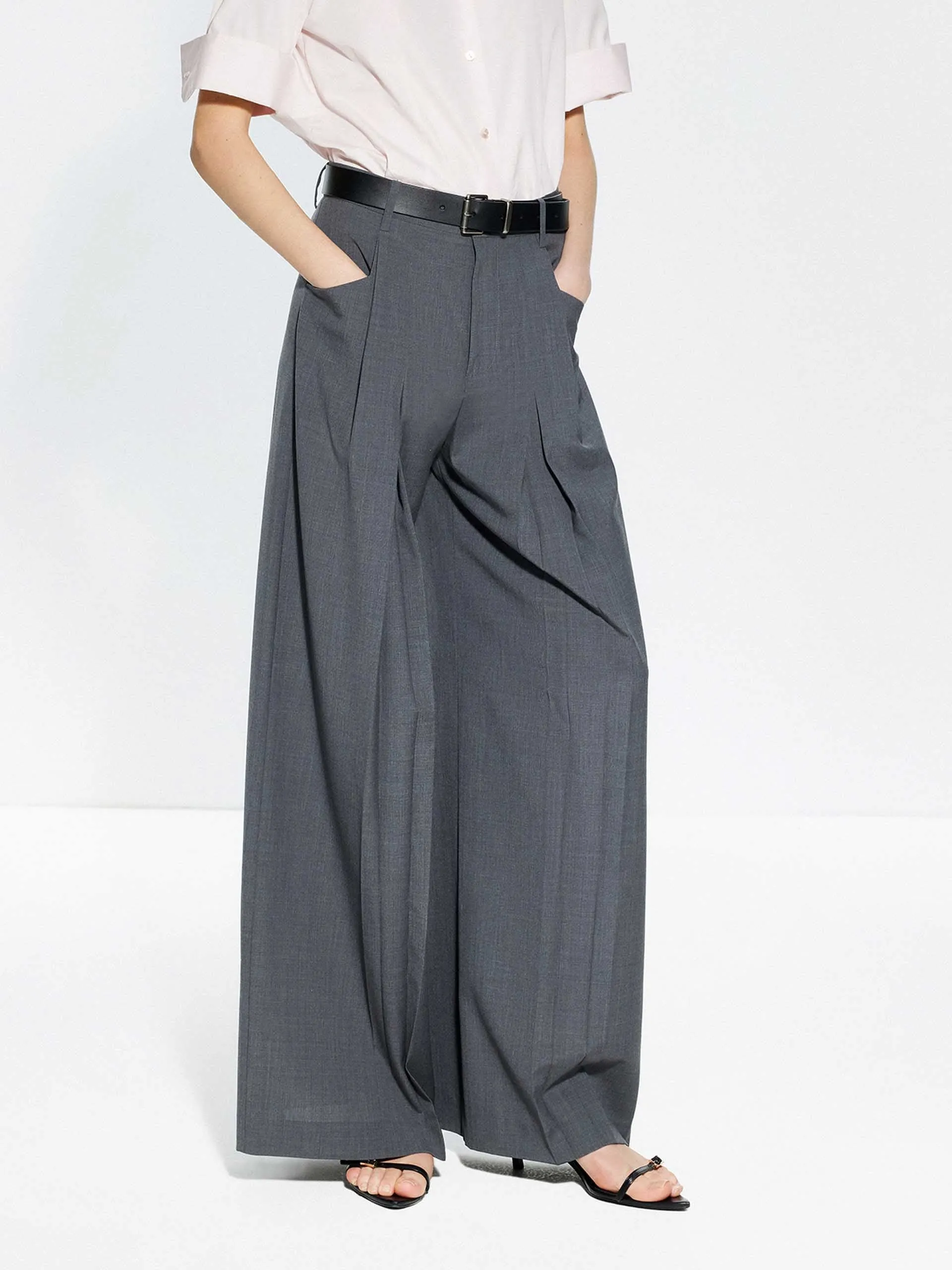 Pleated Detail Wide Leg Pants