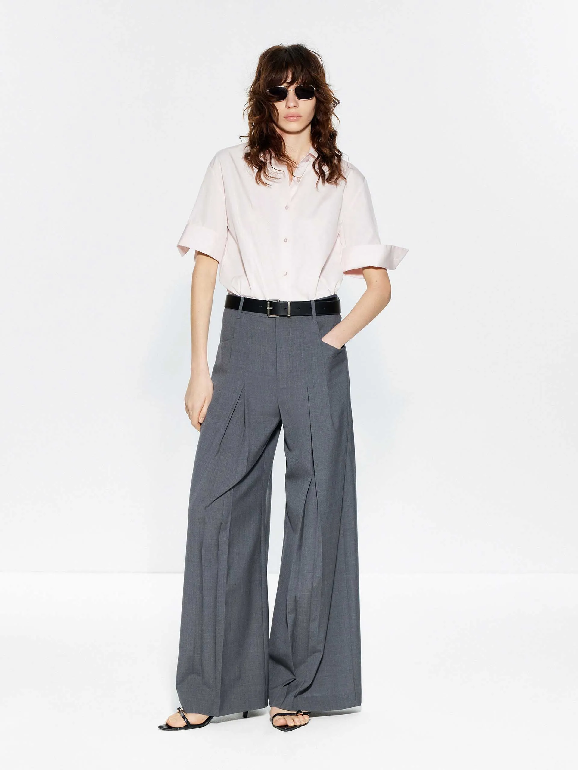 Pleated Detail Wide Leg Pants
