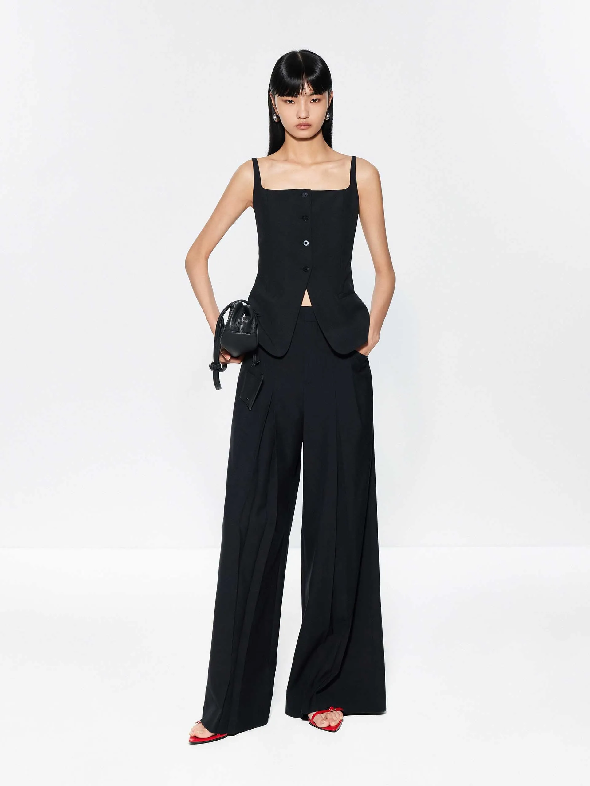 Pleated Detail Wide Leg Pants