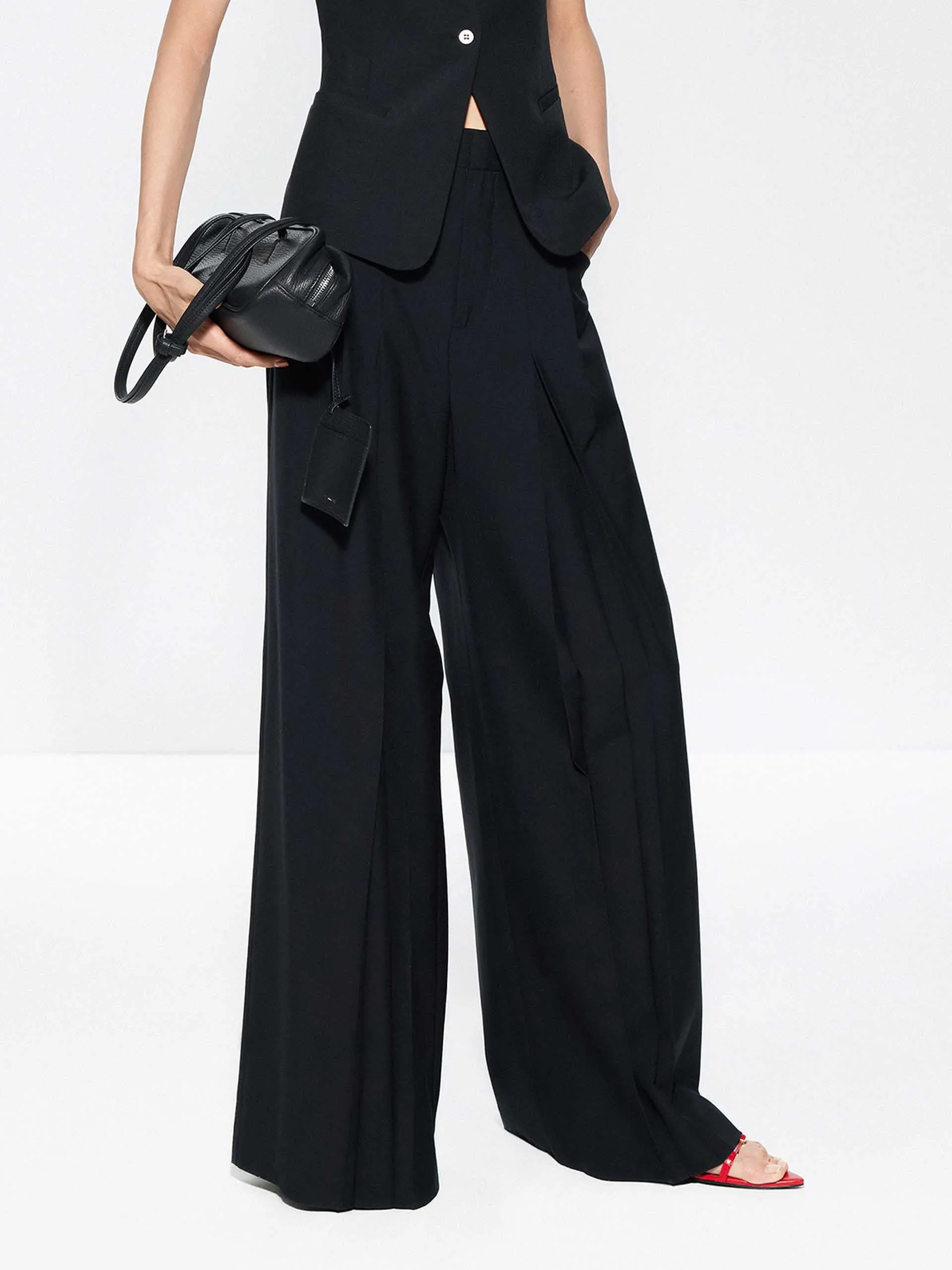 Pleated Detail Wide Leg Pants