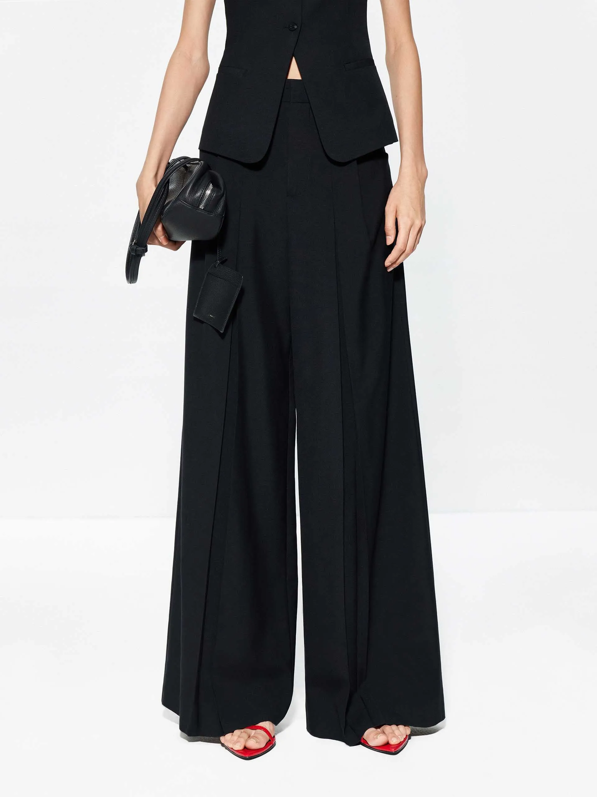 Pleated Detail Wide Leg Pants