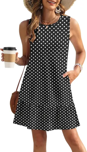 PLOKNRD Women's Summer Dresses Casual Sleeveless Ruffle Hem Tshirt Sundress Loose Beach Tank Dress Pockets 2025