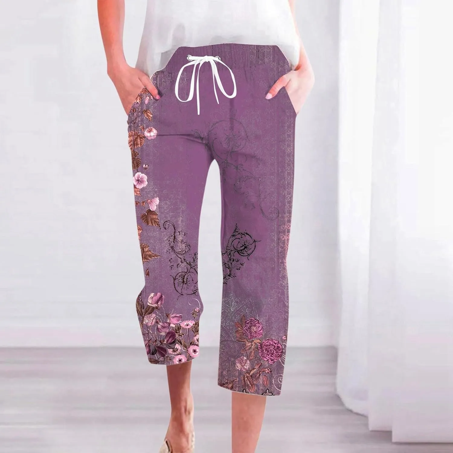 PTOLOCIF Women's Cotton Linen Pants High Waisted Long Palazzo Pants Wide Leg Cotton Linen Lounge Pant Trousers with Pockets