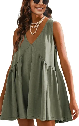 Qiaomai Womens Summer Casual Sleeveless Tank Dress V Neck Mini Dresses Beach Sundress