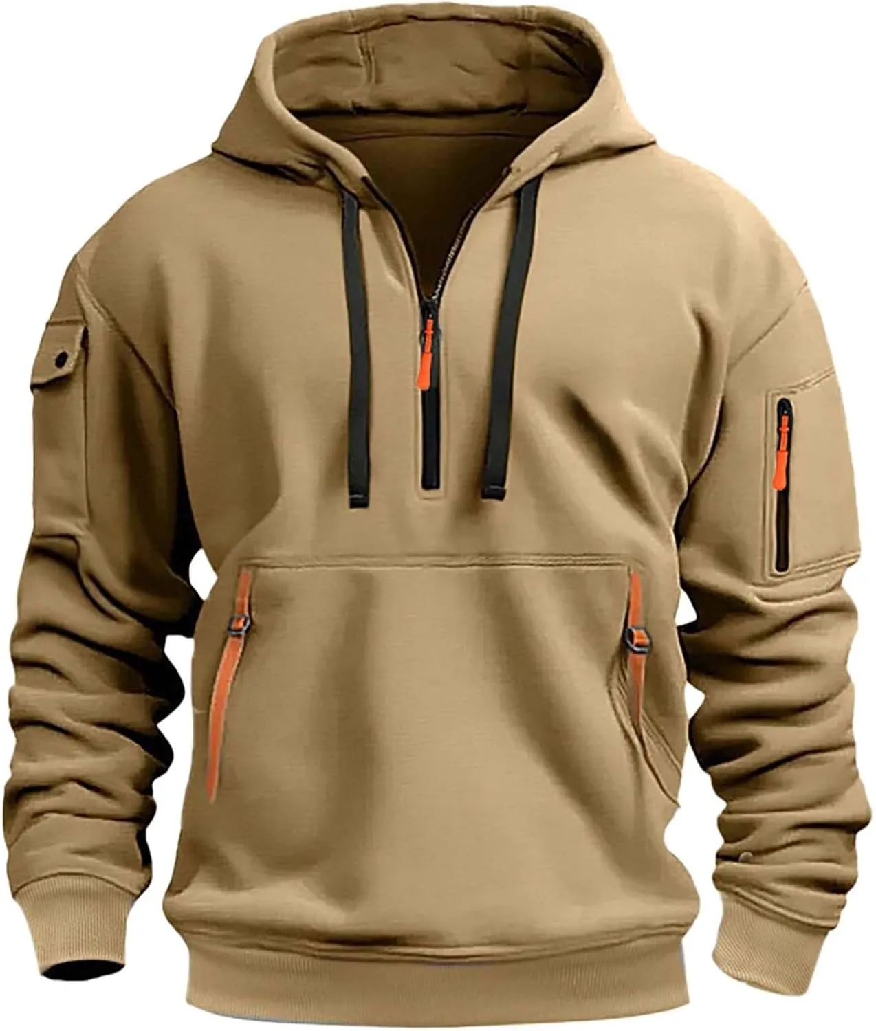Quarter Zip Hoodie Men Vintage American Flag Tactical Sweatshirt Active Workout Long Sleeve Pullover USA Hoodies