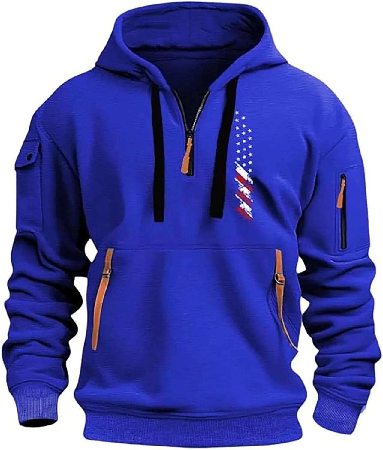 Quarter Zip Hoodie Men Vintage American Flag Tactical Sweatshirt Active Workout Long Sleeve Pullover USA Hoodies