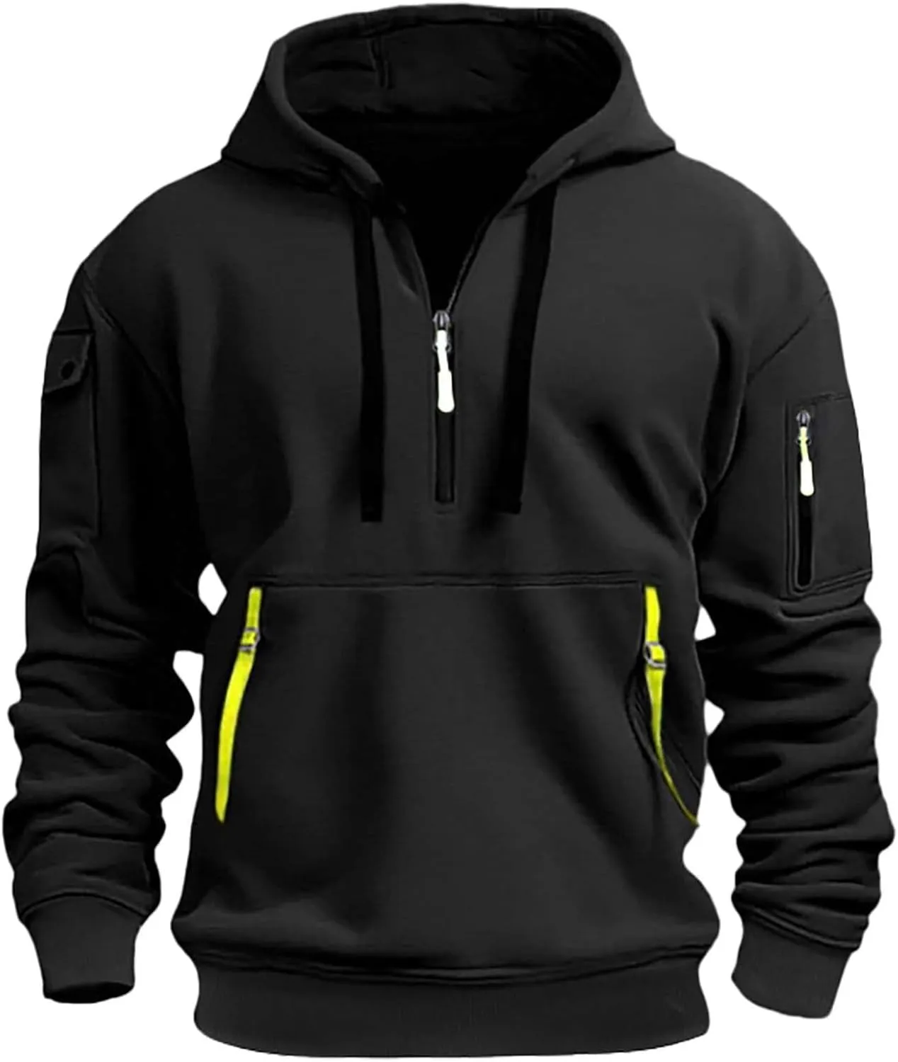 Quarter Zip Hoodie Men Vintage American Flag Tactical Sweatshirt Active Workout Long Sleeve Pullover USA Hoodies