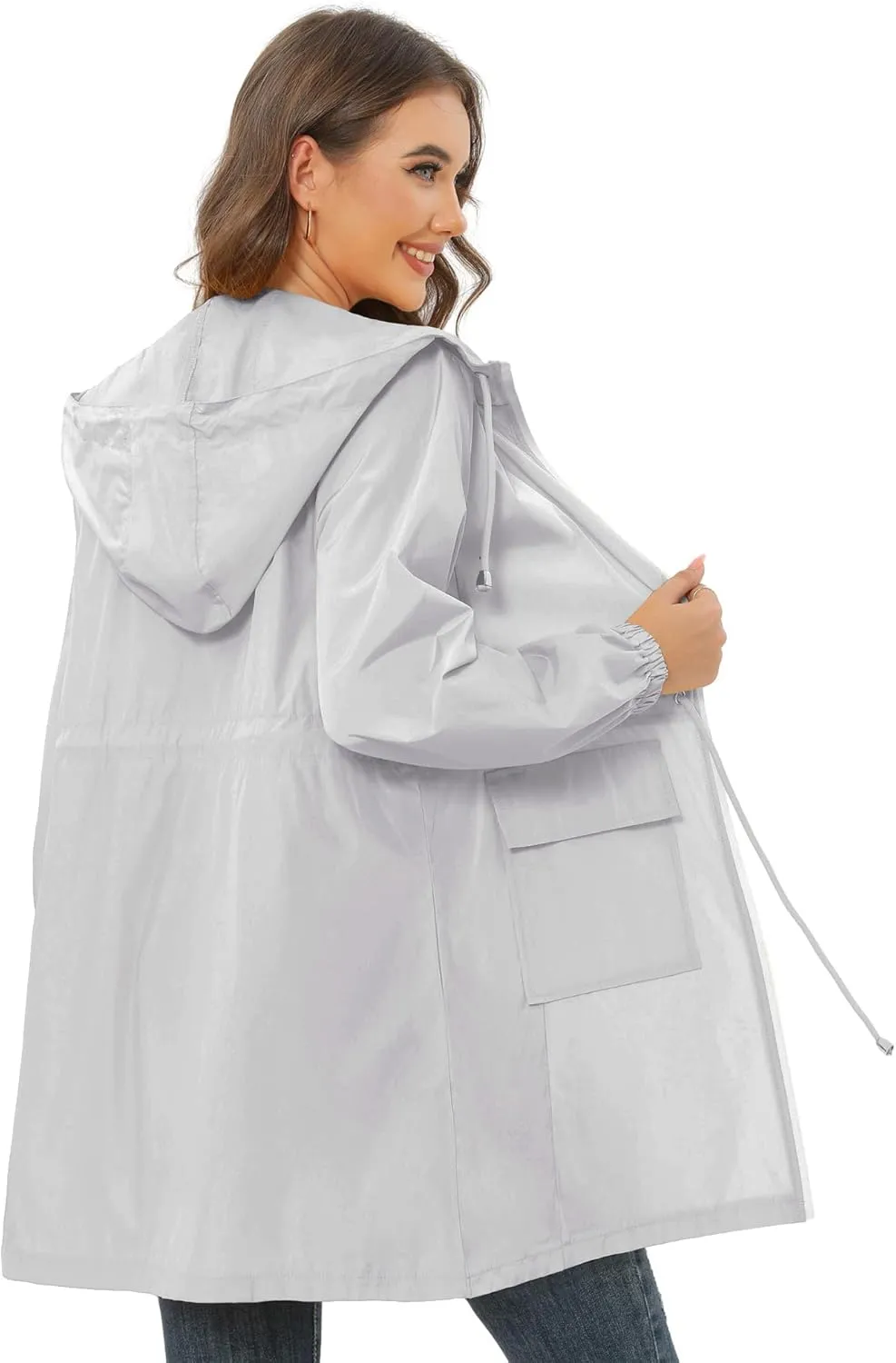 Rain Jacket for Women Waterproof with Hood Active Outdoor Long Rain Coats Packable Raincoat Lightweight Windbreaker