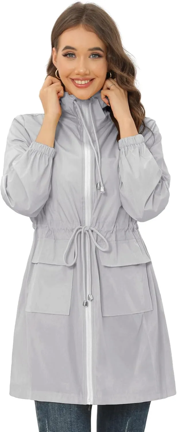 Rain Jacket for Women Waterproof with Hood Active Outdoor Long Rain Coats Packable Raincoat Lightweight Windbreaker