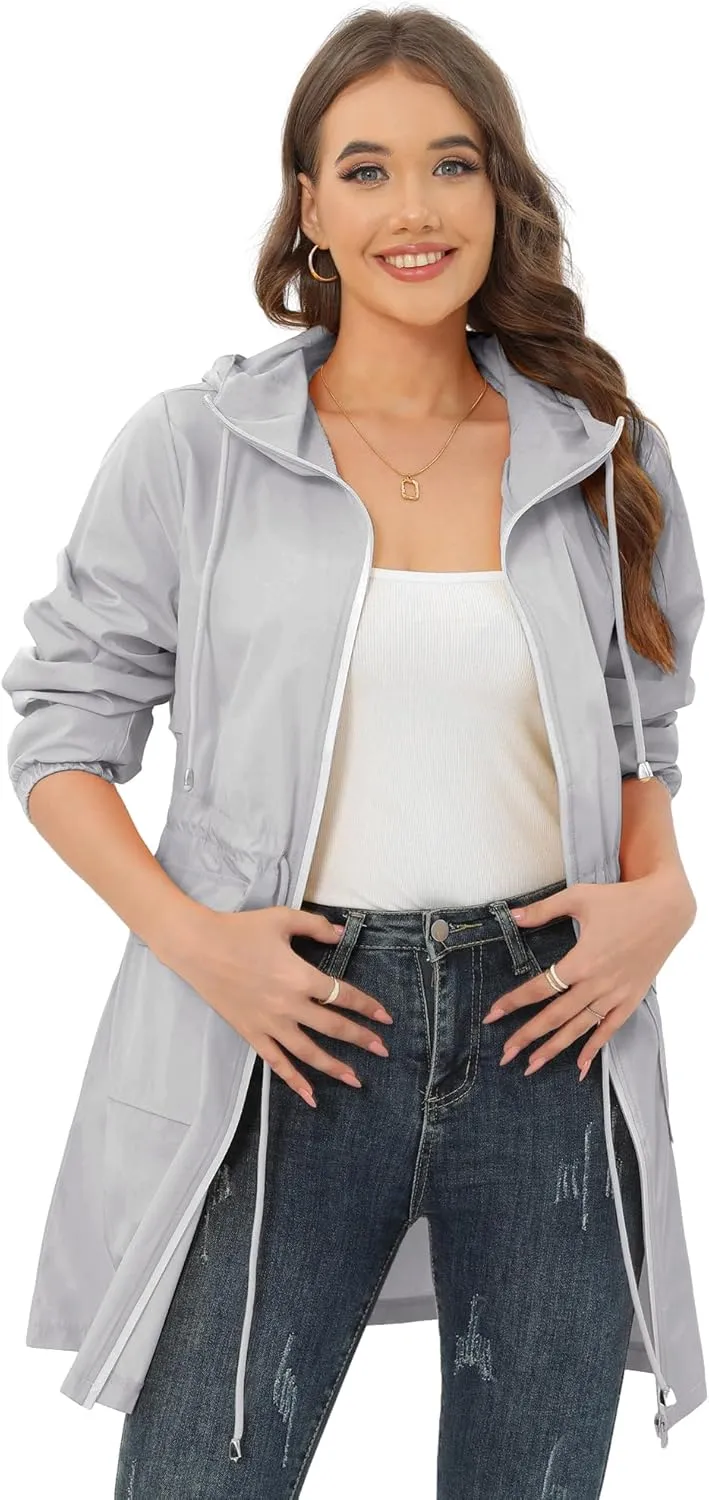 Rain Jacket for Women Waterproof with Hood Active Outdoor Long Rain Coats Packable Raincoat Lightweight Windbreaker