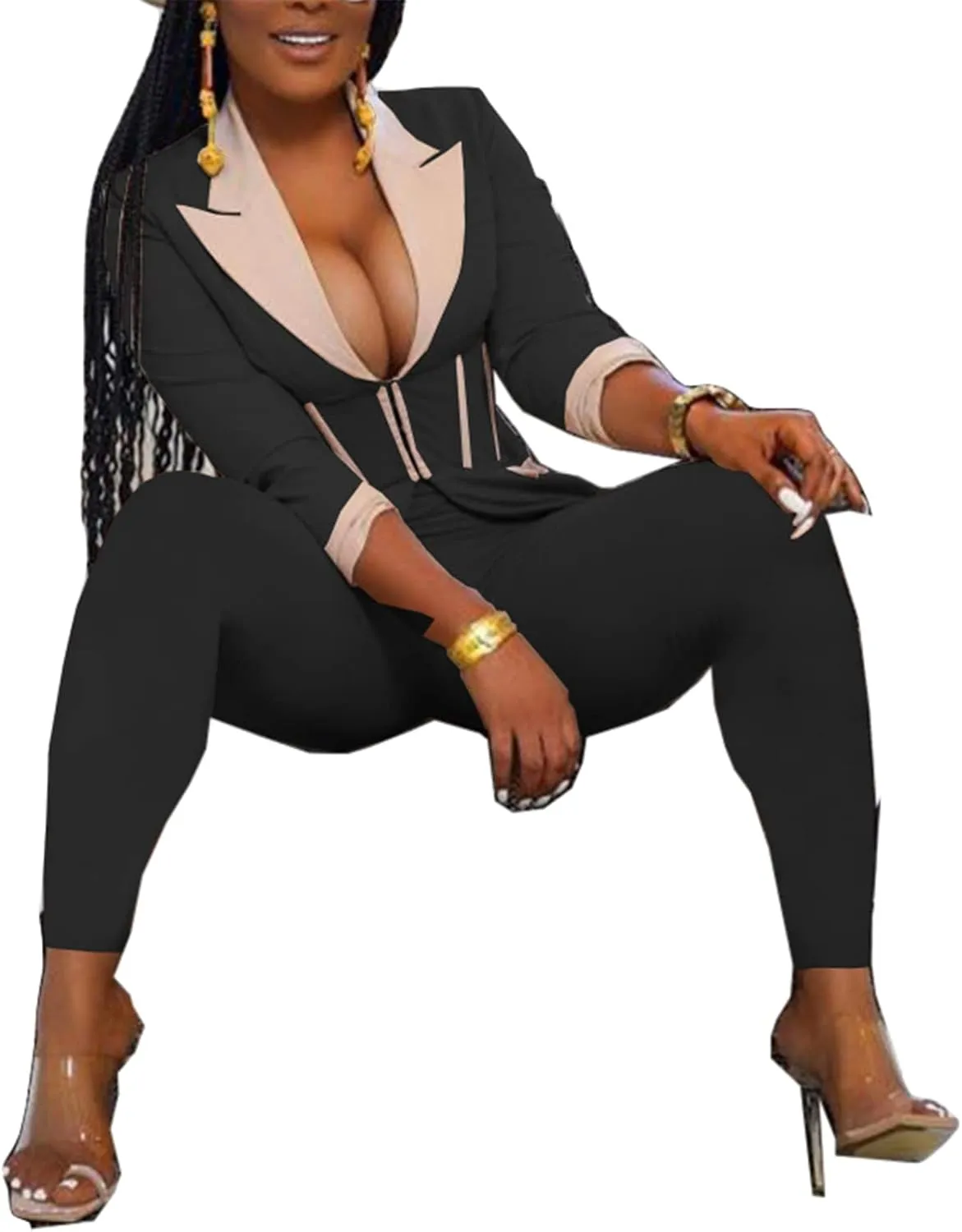 Recious Womens Sexy 2 Pieces Denim Printed Zipper Jackets Bodycon Pants Party Clubwear Tracksuit Outfits Set