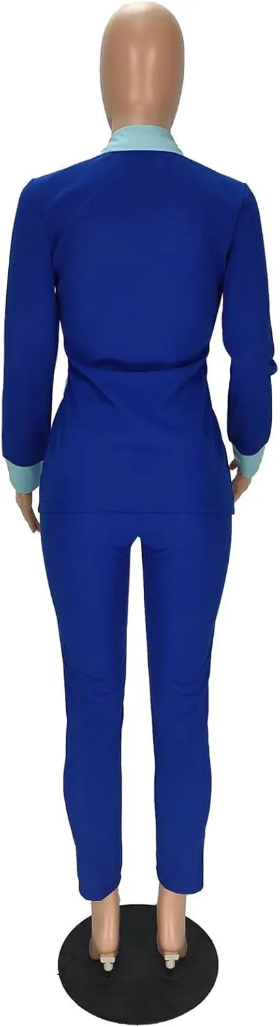 Recious Womens Sexy 2 Pieces Denim Printed Zipper Jackets Bodycon Pants Party Clubwear Tracksuit Outfits Set