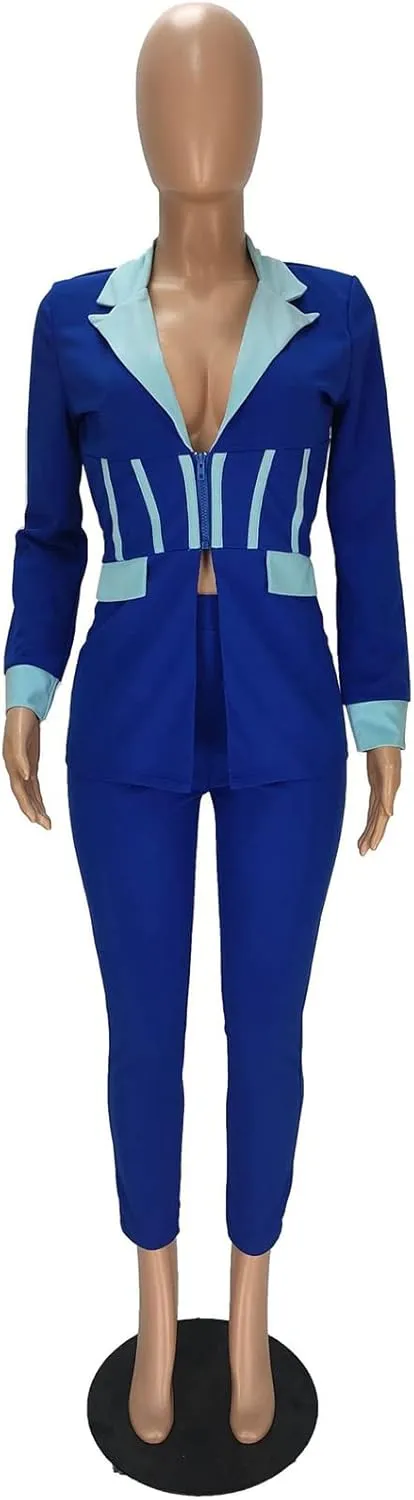 Recious Womens Sexy 2 Pieces Denim Printed Zipper Jackets Bodycon Pants Party Clubwear Tracksuit Outfits Set