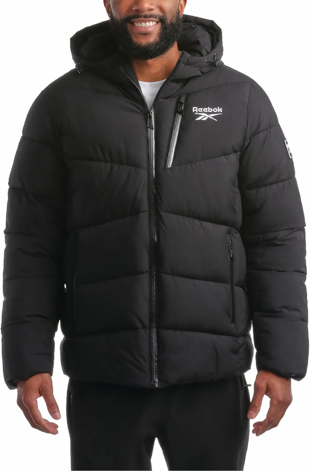 Reebok Men's Puffer Jacket - Comfort Stretch Insulated Puffer Jacket with Hood - Warm Hooded Jackets for Men (S-XXL)