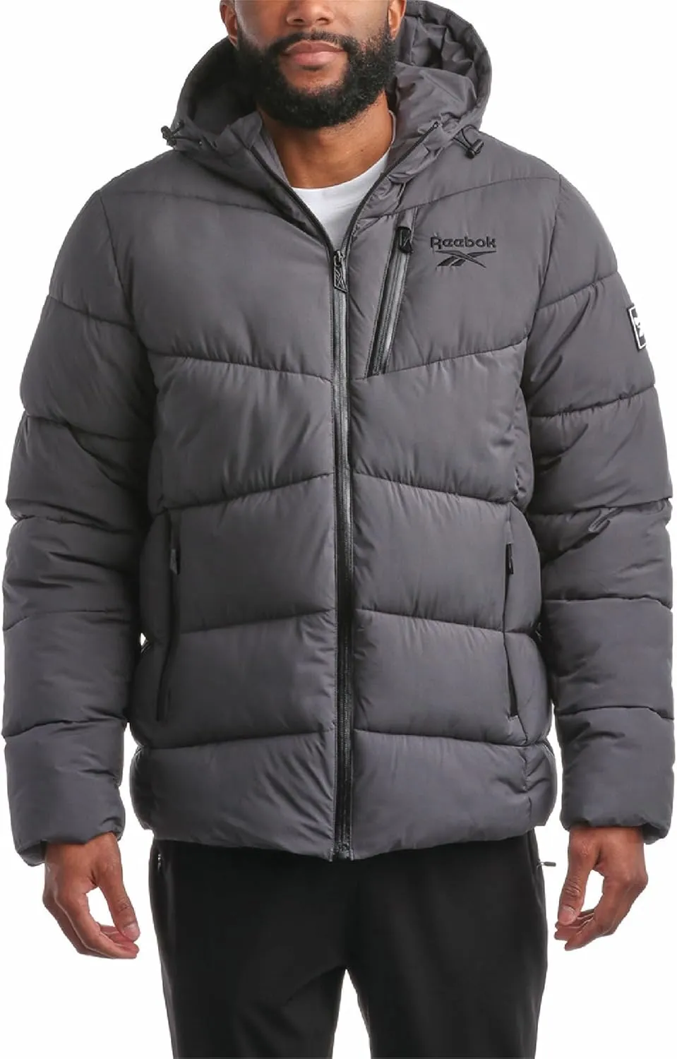 Reebok Men's Puffer Jacket - Comfort Stretch Insulated Puffer Jacket with Hood - Warm Hooded Jackets for Men (S-XXL)